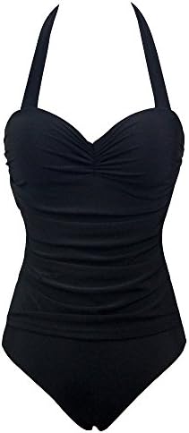 Yunicus Womens Vintage 50s Halter One Piece Monokini Swimsuit Retro Bathing Suit Black X-Large