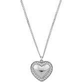 Vanbelle Sterling Silver Jewelry - Rhodium Plated with 925 Stamp - Studded Heart Charm Pendant Necklace with CZ Stones for Women - Chain 16" long + 2" Extender
