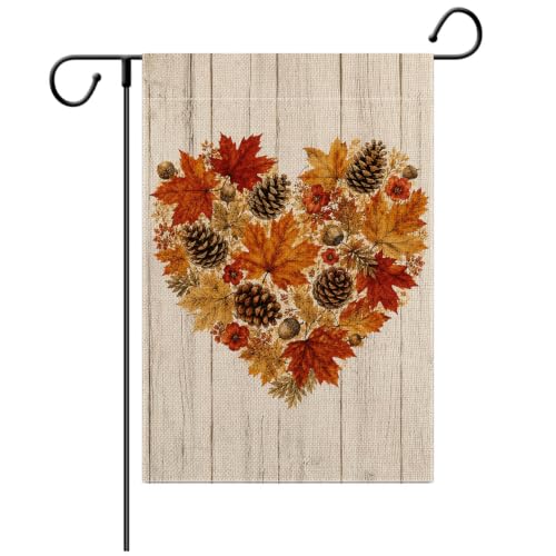 Juynyyn Fall Garden Flag Maple Leaf Love Heart Garden Flags Double Sided Burlap Autumn Pinecone Hazelnut Villa Decor Rustic Farmhouse Yard Thanksgiving Decoration 12x18 Inch at Amazon