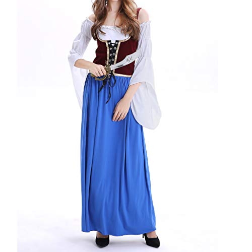 Girl Maid Dress, Women's Midi Dirndl Dress Oktoberfest Renaissance Beer Festival Girl Maid Dress Blue