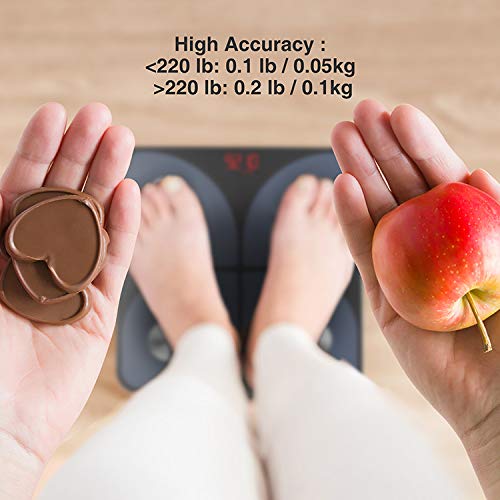 Body Weight Scale, Bluetooth Digital BMI Bathroom Scale Smart Wireless Fat Weighing Scale Body Composition Analyzer 396 lbs Black by Healthkeep
