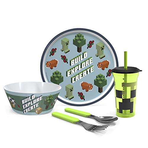 Zak Designs Minecraft Dinnerware Set Includes Plate, Bowl, Tumbler with