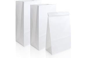 BadenBach 50 Pack 12 Lb White Kraft Paper Bags,7" x 4.3" x 12.5",Large Heavy Duty Paper Grocery Bags Paper Lunch Bags Bread Sandwich Gift Wrapping Bag for Bakery Shopping Party Crafts Projects