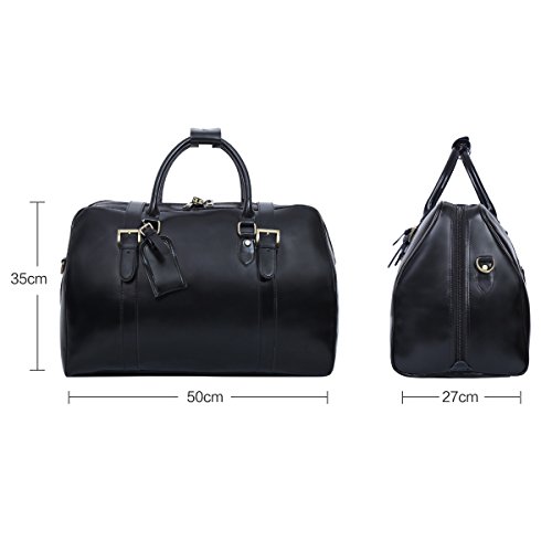 Leathario Mens Genuine Leather Overnight Travel Duffle Weekend Bag (Black-141)