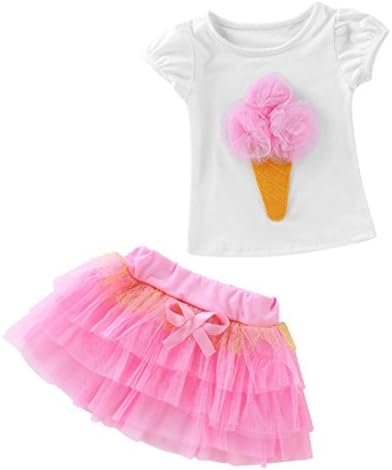 Minisoya Summer Cute Toddler Infant Baby Kids Girls Birthday Set 3D Ice Cream T-Shirt Tops Tutu Skirt 2Pcs Outfits