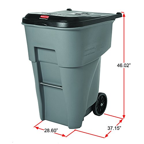 Rubbermaid Commercial Brute Rollout Heavy-Duty Waste Container, Square, Polyethylene, 95 Gallons, Gray (9W22GY)