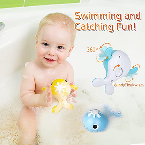 KINDIARY Bath Toys Fishing Games Windup Swimming Whales Water Table Pool Bath Fun Time