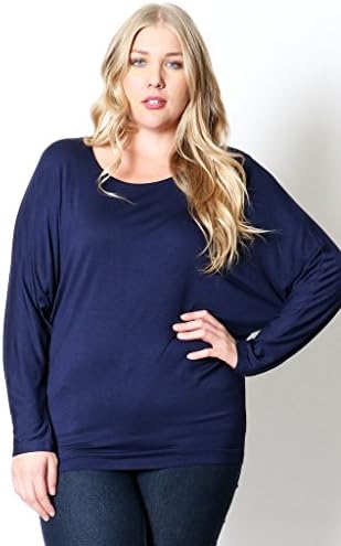 PLUSPICE Women's Gentle Soft Dolman Long Sleeve Top Plus Size Navy 3X