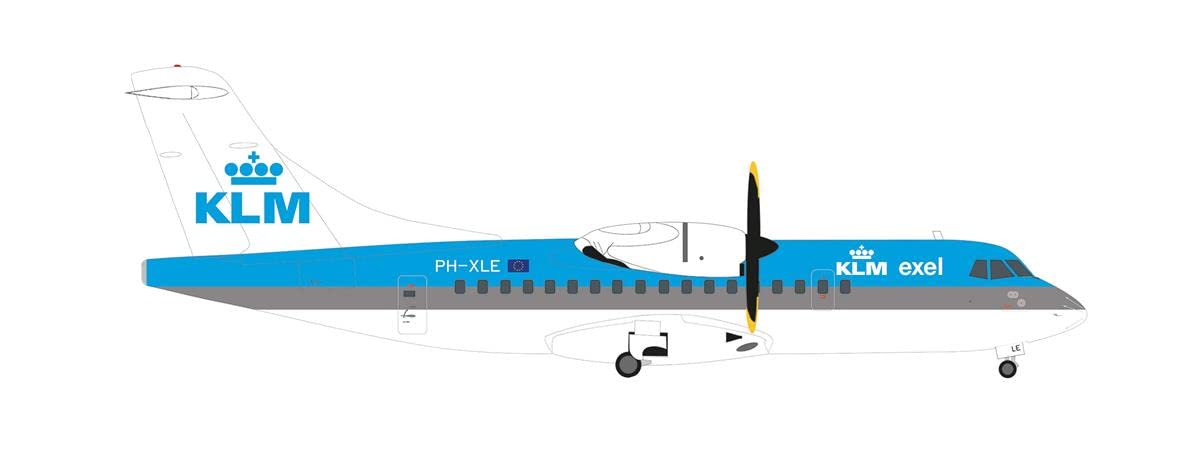 herpa airplane model KLM Exel ATR-42-300 PH-XLE, scale 1:200 - aircraft model for diorama, model building, collector's item, decoration, plane without pedestal, made of metal