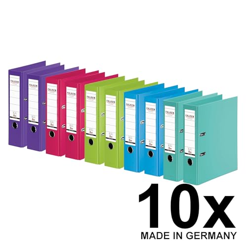 Falken Chromocolor Premium Quality Plastic Inner and Outer File Folders 8 cm Wide DIN A4 2 Assorted Colours Each with 2 Mint Leaves / Light Blue / Lime Green / Pink / Pack of 10