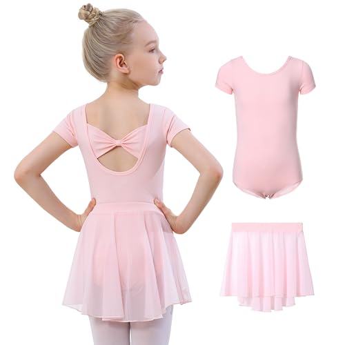 DIPUG Girls Ballet Leotards with Removable Skirt Toddler Hollow Back Dance Dress Combo