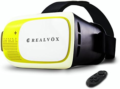 REALVOX Plastic Focal and Pupil Distance Adjustable Google Cardboard Virtual Reality Headset 3D VR Movie Game Glasses for Samsung Moto LG Nexus HTC iPhone with Bluetooth Remote,Yellow