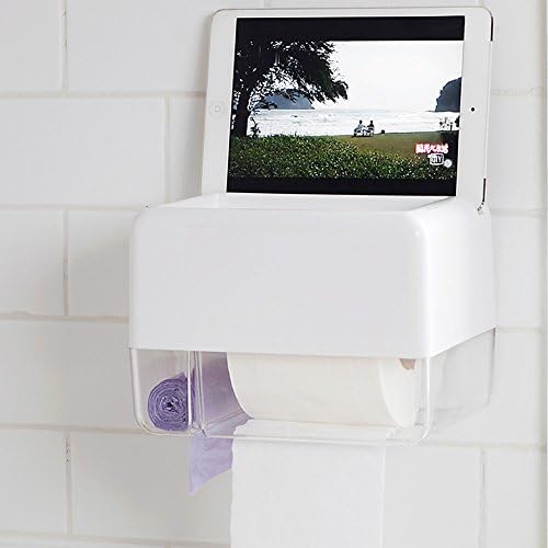 Multi-function Toilet Paper Holder Tissue Box Towel Roller Wall Mount Roll Paper With 30 Drawstring Trash Bags &amp; Container Waterproof (White)