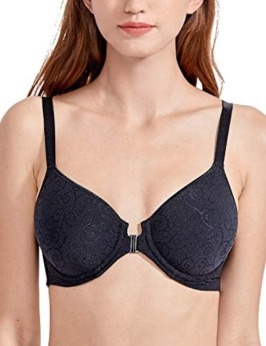 Missoul Women's Front Closure Underwire Lightly Lined Jacquard Shaping Bra