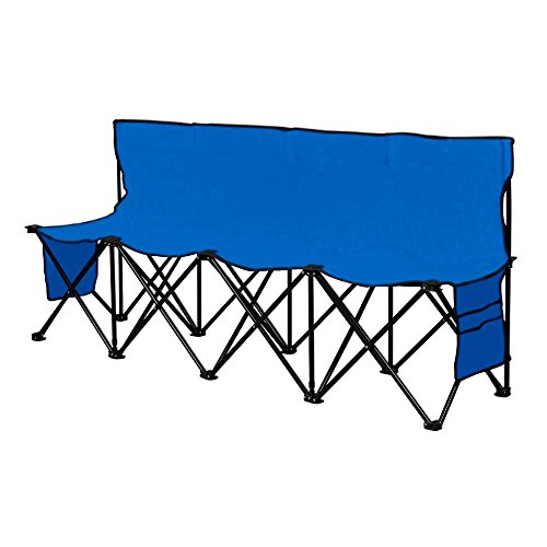 Yaheetech Portable 4 Seats Sports Bench Sits Team Sports Sideline Bench Outdoor Waterproof w/Side Bag & Back,Black/Blue (Blue)