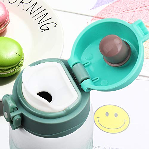 Kids Water Bottle Thermoses Rainbow Water Bottle Cup Metal Stainless Steel Vacuum Insulated Water Flask for School Kids Girls Lunch Box Leak Proof BPA Free No Straw (Green-White 11oz)