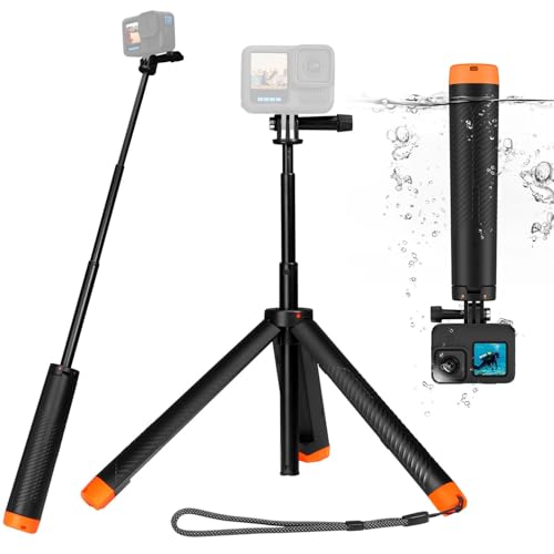 Floating Handgrip Selfie Stick Tripod Waterproof Extendable Selfie Monopod for Go Pro Hero 13 12 11 10 9 8 7 6 5 4 3, 3+ DJI Action 5 Pro Action 4/3 Insta360 Action Cameras