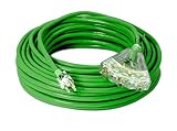 100-ft 14/3 Heavy Duty 3-Outlet Lighted SJTW Indoor/Outdoor Extension Cord by Watt's Wire - Long Green 100' 14-Gauge Grounded 13-Amp Three-Prong Power-Cord (100 foot 14-Awg)