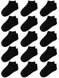 Coobey 15 Pack Kids' Half Cushion Low Cut Athletic Ankle Socks Boys Girls Ankle Socks (2-4 Years, Black)