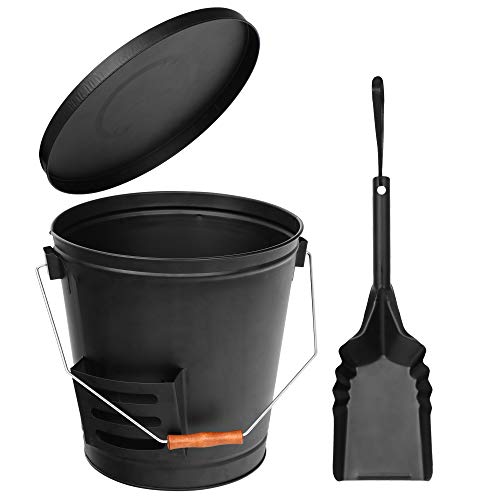 image for F2C 5.15 Gallon Ash Bucket with Lid and Shovel Galvanized Iron Ash Pai