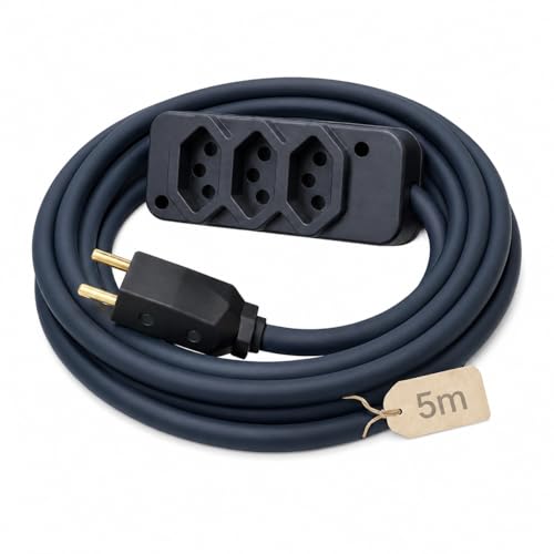 Extensão Elétrica Profissional Reforçada 5 Metros, 3 Tomadas 10A /20A, Cabo PP 2x2,00mm, Bivolt 250V, Preto, Uso Profissional e Residencial - 5m