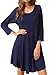 JollieLovin Women's Casual Swing 3/4 Sleeve Pockets T-Shirt Loose Dress (Navy Blue, 2X)
