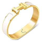 Buckle Bangle Bracelet 12MM Color Gold/White