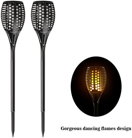 Rominetak Solar Path Lights Dancing Flame Torch Lighting LED Flickering Torches Outdoor Waterproof (Pack of 2)