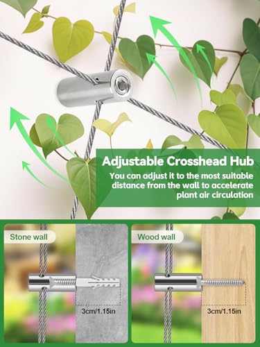 185-Piece Stainless Steel Trellis for Climbing Plants, Kalolary 30 M Stainless Steel High Performance Trellis Set Wall Climbing T316 Steel Wire Rope Cross Clamps Trellis System Set for Flowers Vines