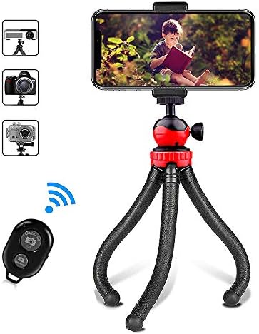 WORNEW Camera/Phone Tripod, 12" Flexible Tripod Bluetooth Remote Control and Cell Phone Holder Clip, Tripod Compatible with iOS Phone, Android Phone, Camera, Sports Camera GoPro - Waterproof (3 in 1)
