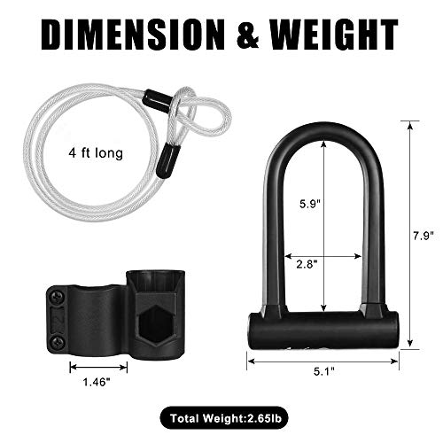 Aibrisk Bike U Lock with Cable, Heavy Duty Bicycle Lock with 4ft Flex