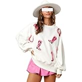 Yiulangde Womens Sequin Heart Sweatshirt Cute Cowboy Boots Crewneck Sweaters Sparkly Lips Oversized Long Sleeve Pullover Tops