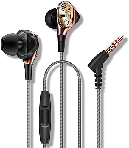 MUZIEK XQ-R1 Wired Dual Dynamic Drivers In-ear Headphones with Mic HIFI Audio Deep Bass Noise Isolation for 3.5mm Jack audio devices iOS Android Tablet PC Laptop MP3/4 Game (Bronze)