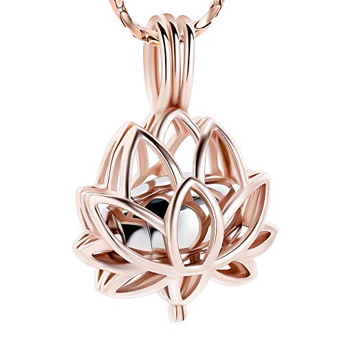 Imrsanl Cremation Jewelry for Ashes - Collar con colgante de cenizas de flor de loto con mini urna de recuerdo Joyería de ceniza conmemorativa