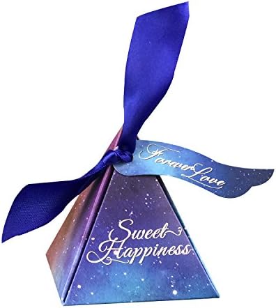 50 Pcs Triangle Candy Favor Box for Wedding Party Decor Gift Wrap, Blue Starry