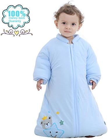 GSDMG Baby Cotton Sleeping Bag Winter Pajamas Soft Long Sleeve Thick Wearbale Blanket For Unisex (3-5years Old, Blue)