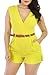 HOTAPEI Women Yellow V Neck Wrap Buckle Up Stylish Pants Romper with Belt Medium