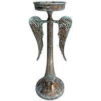 Farmhouse World Angel Wings Candle Holders for Table - Painted Metal to Give Distressed Rustic Decorative Look and Perfect Pillar Candle Holder Centerpiece for Angel Decor (20" Large Candle Holder)
