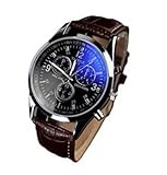 Genossen Luxury Fashion PU Leather Men's Blue Ray Glass Quartz Analog Watch Brown