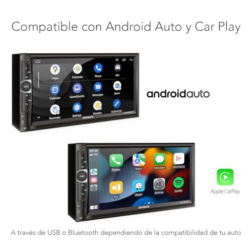Aiwa Autoestéreo AW-A502BT 2DIN Pantalla QLED 7” HD Android 11 Bluetooth WiFi GPS USB AUX 4×50W Compatible con CarPlay Android Auto Navegación Inteligente