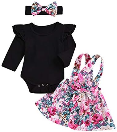 Infant Toddler Baby Girls Ruffle Floral Romper Jumpsuit Suspender Strap Skirt Overall Dress Outfits Set