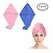 Microfiber Hair drying Towels with button,Long Hair Wrap,Fast Drying Hair cap,Absorbent Twist Turban for Fine&Delicate Hair,Blue and Pink (2 pack)