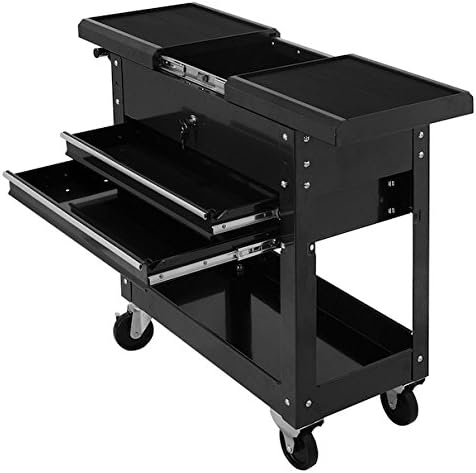 Rolling Mechanics Tool Cart With 2 Drawers Tool Chest Roller Utility Storage Cabinet Tool Box Organizer Garage Craftsman Toolbox Cold-Rolled Steel Material Powder Coated Paint Finished 220LBS Capacity
