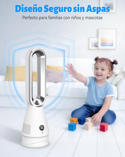 Ventilador Torre,62cm Ventilador de Pie Silencioso con Mando a Distancia,8 Velocidades,2 Modos(Sueño/Alta),Timer 9H,Pantalla LED, Oscilación 90°,35W Ventiladores Sin Aspas Portátiles para Casa/Oficina