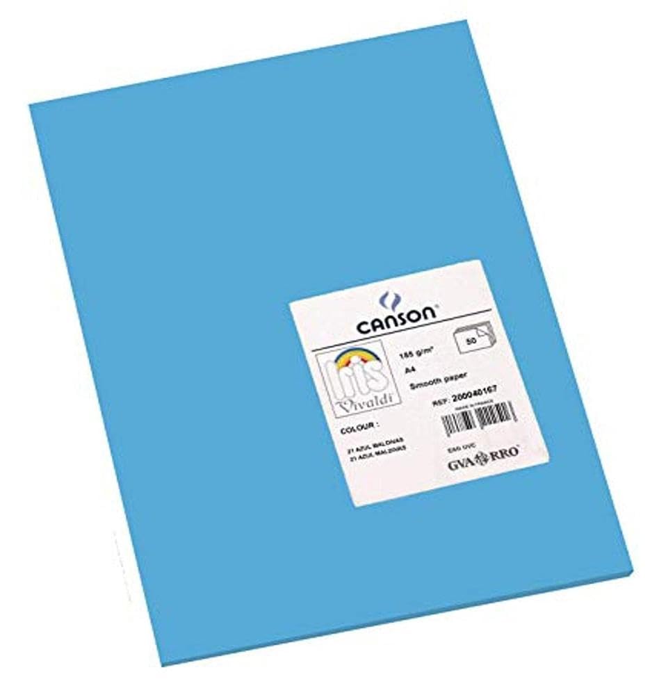 Canson Iris Vivaldi A4 185 GSM Smooth Colour Paper - Primary Blue (Pack of 50 Sheets)