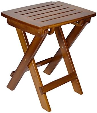 Cyanbamboo Portable Bamboo Stool for Shaving Shower Set Foot Folding Stool for Picnic Fishing Waterproof and Easy Clean (Dark Brown)