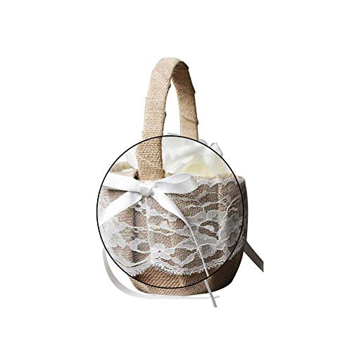 image for Ohomr Burlap Flower Basket Vintage Retro Lace Bow Flower Girl Basket f