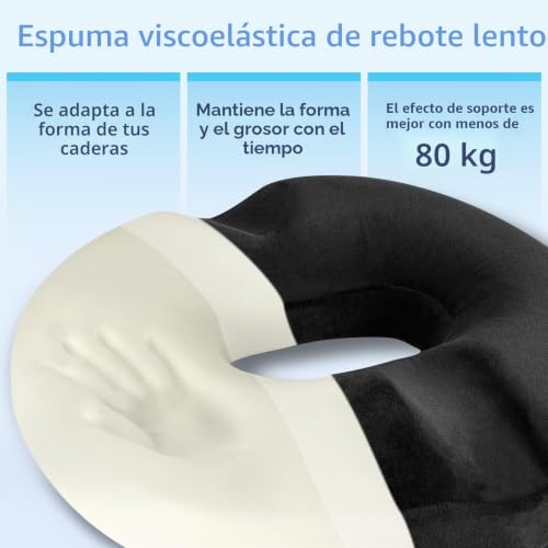 HOMCA Cushion for Coccyx Foam Hemorrhoids Cushion, Office Chair Cushion, Anti-decute Cushion for Office Seats, Wheelchair, Non-Slip Bottom, Washable Cover, Black