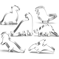Dinosaur Cookie Cutter Set by GONOMI, Larger Size, Food Graded Stainless Steel, Brontosaurus,Camarasaurus,Stegosaurus,T-Rex, Pterodactyl and Cute Godzilla, for Kids Birthday Party - 6 Pieces