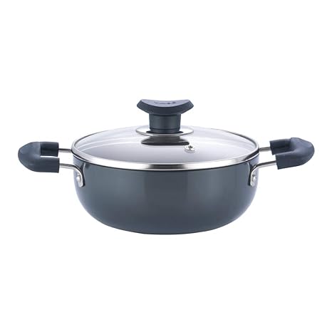 Vinod Hard Anodized Deep Kadai with Glass Lid- 20 cm, 2.1 Ltr